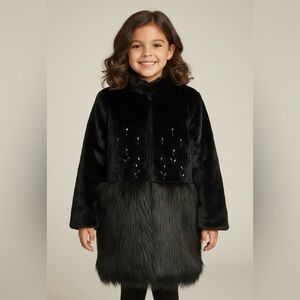 Imoga girls faux fur embellished hook closure fancy coat size 10